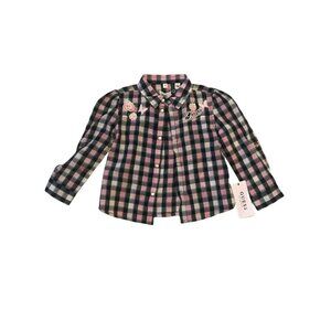 Guess Girls Pink & Black Plaid Long Sleeve Shirt Size 2 Brand New